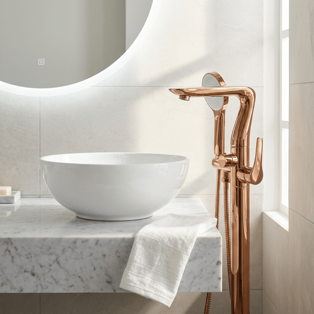 Torneira Monocomando AquaLux Rose Gold Bathroom Cabinets Artificio Lar 