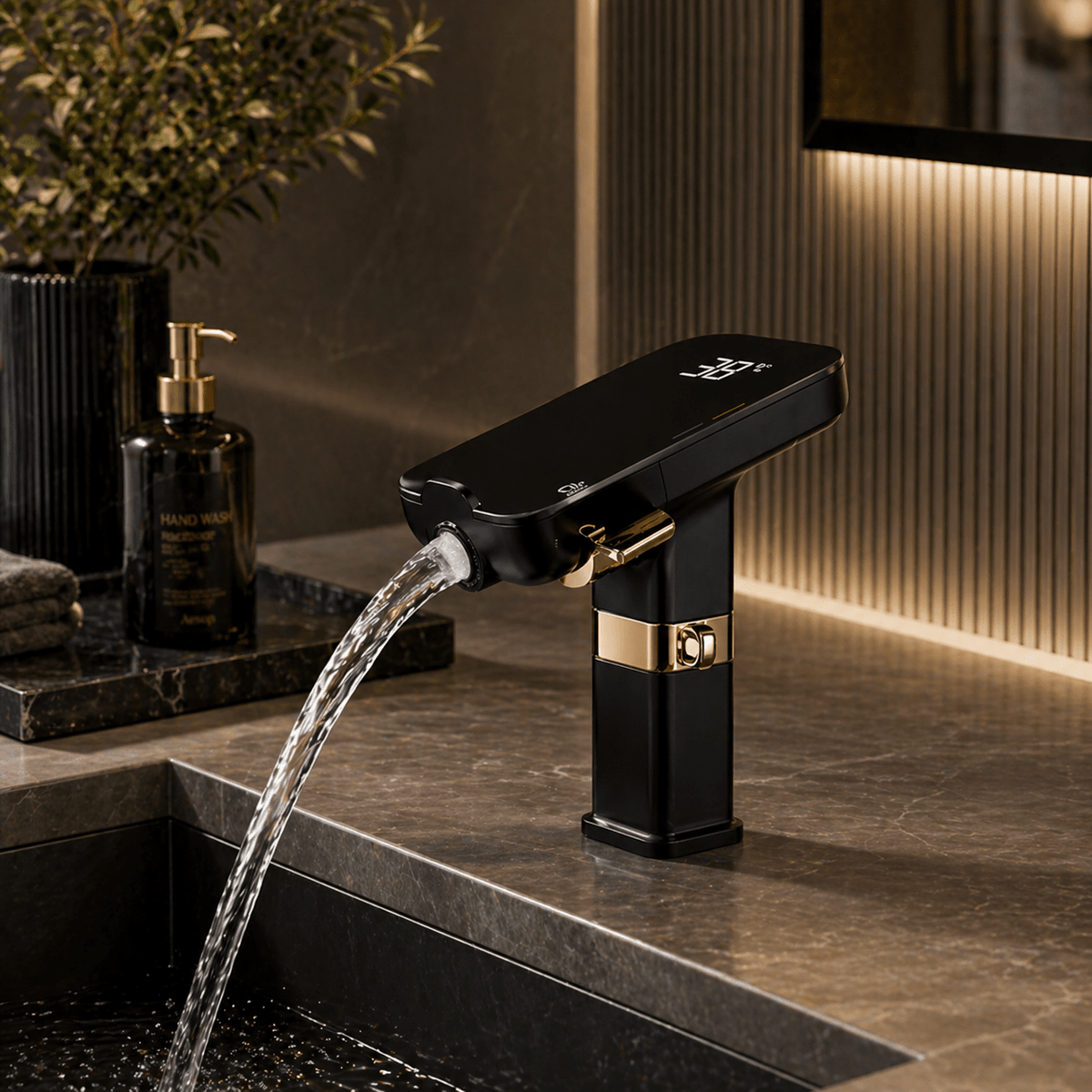Torneira Monocomando AquaSense Dourada Torneira Monocomando AquaSense Dourada Artificio Lar Preto e Dourado 