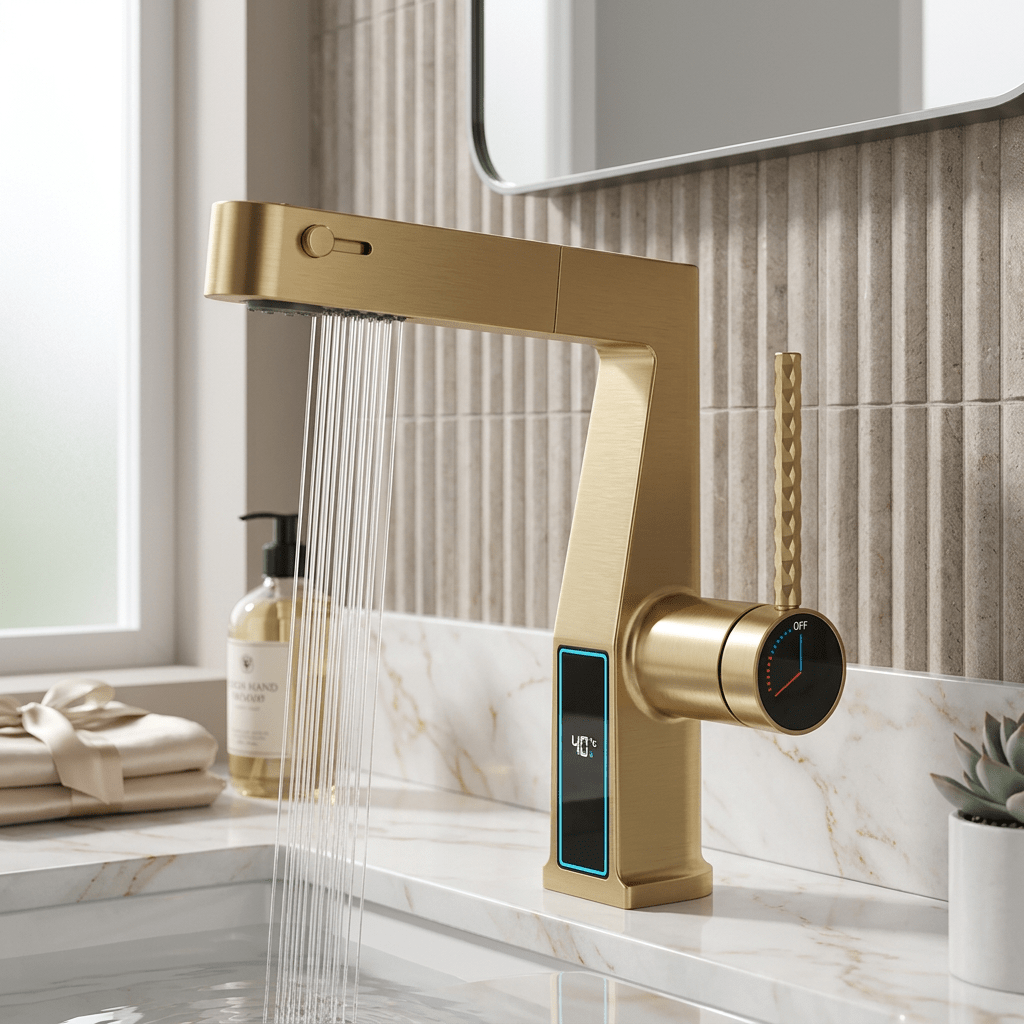 Torneira Monocomando AquaSense Pro Torneira Monocomando AquaSense Pro Artificio Lar Dourado Escovado 