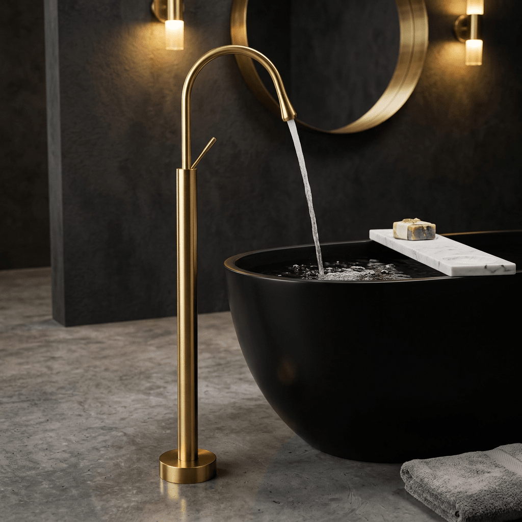 Torneira Para Banheira de Piso Luxury Torneira Para Banheira de Piso Luxury Artificio Lar Dourado 