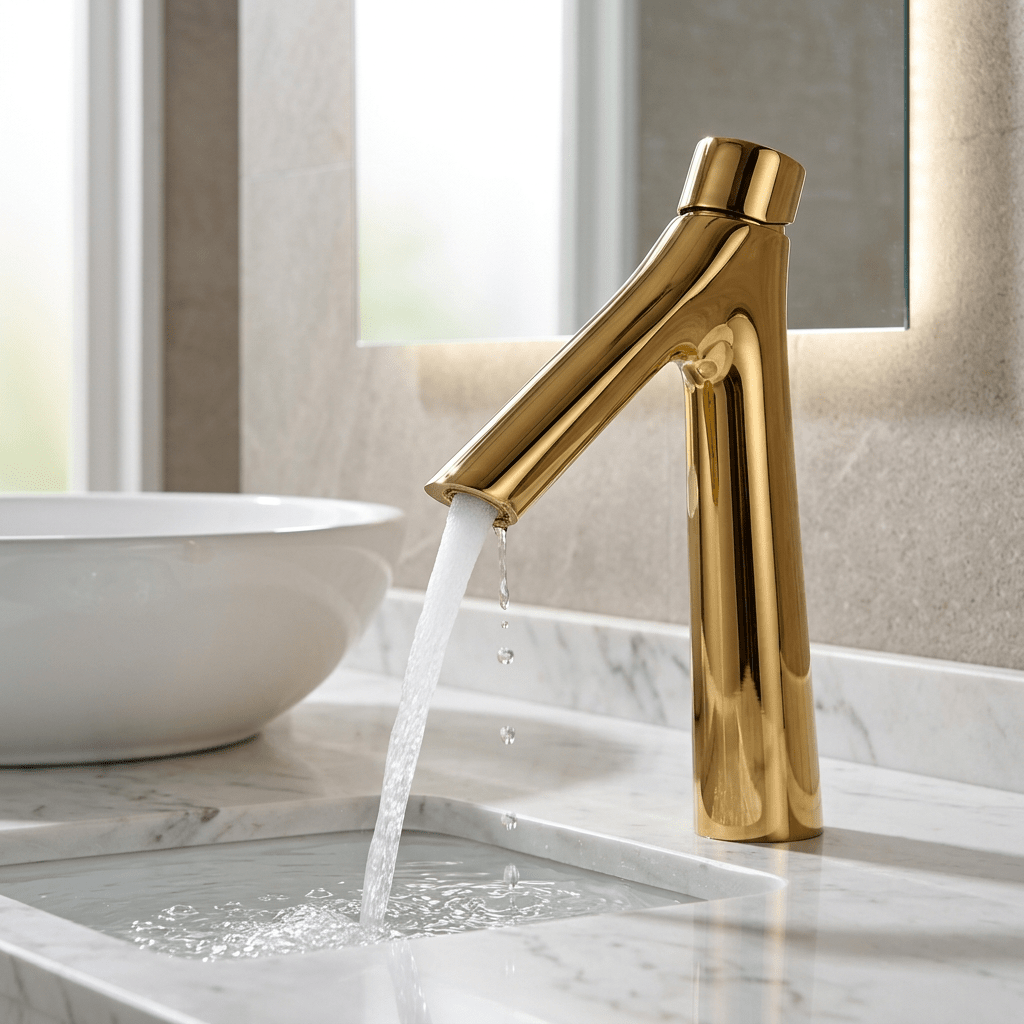 Torneira para Banheiro Bica Alta Monocomando Rose Bathroom Suites Artificio Lar Dourado 