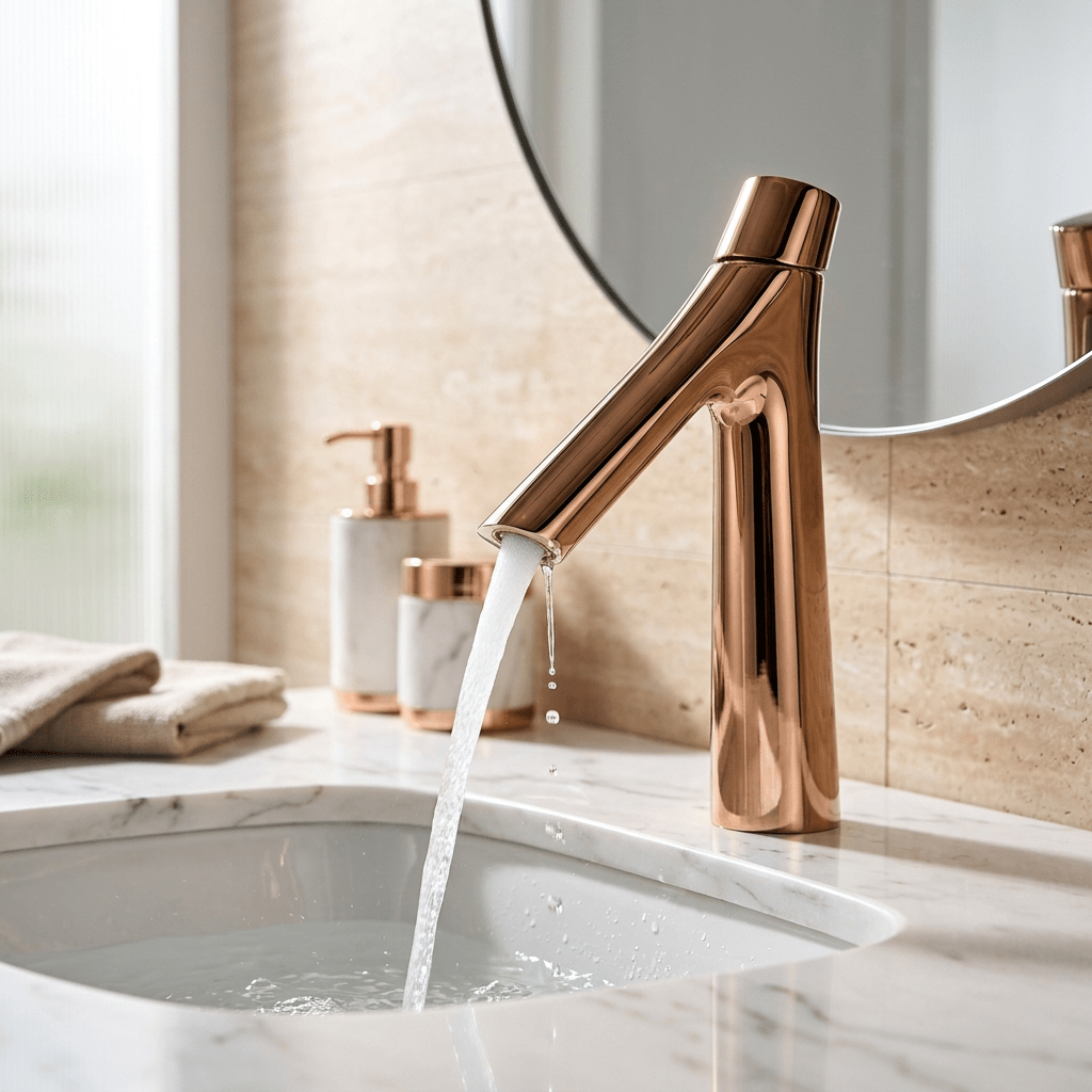 Torneira para Banheiro Bica Alta Monocomando Rose Bathroom Suites Artificio Lar Rosé Gold 