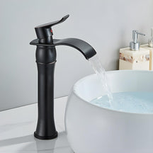 Torneira Para Banheiro Dourada Bica Alta Monocomando Cascata Luxo Misturador Sinko Torneira Para Banheiro Dourada Bica Alta Monocomando Cascata Luxo Misturador Sinko Artificio Lar Preto Fosco A 