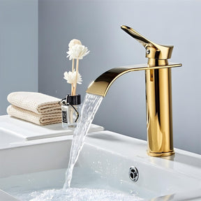 Torneira Para Banheiro Dourada Bica Alta Monocomando Cascata Luxo Misturador Sinko Torneira Para Banheiro Dourada Bica Alta Monocomando Cascata Luxo Misturador Sinko Artificio Lar 