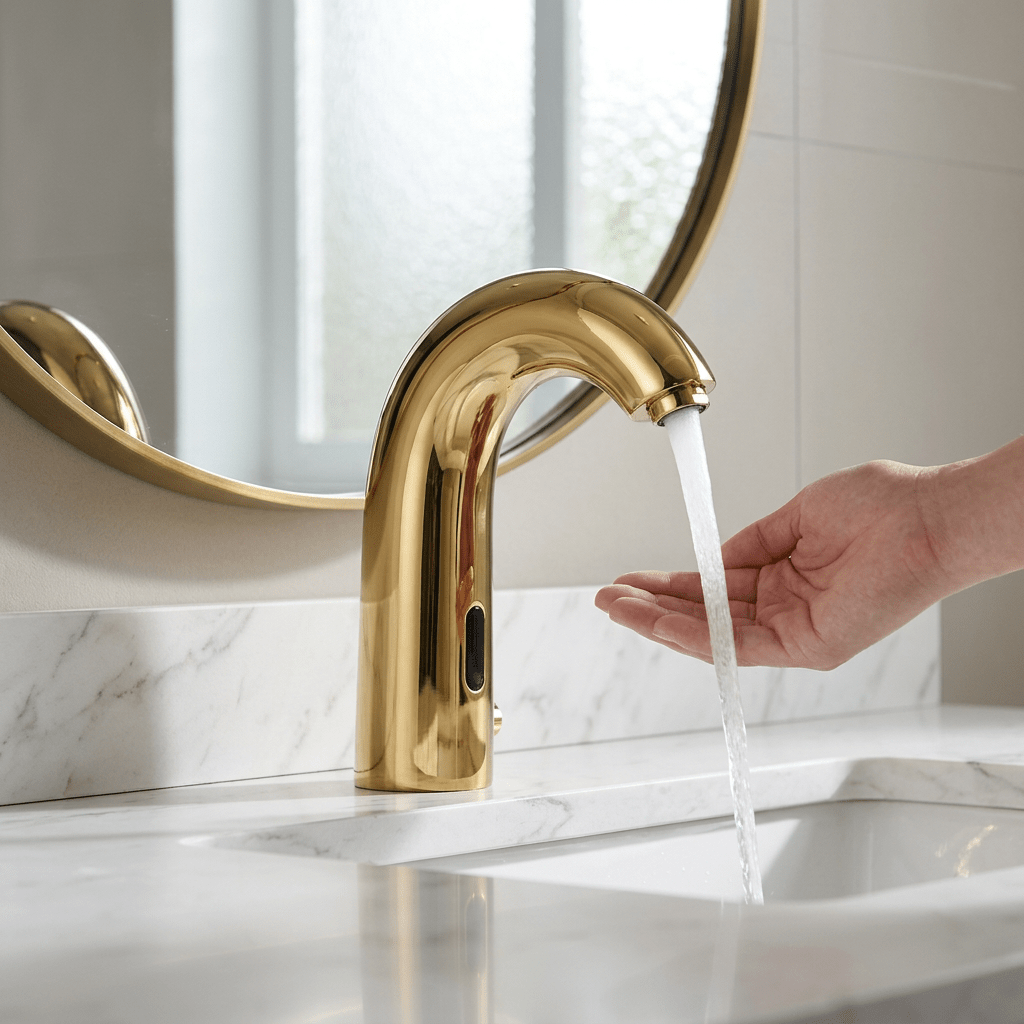 Torneira para Banheiro Monocomando Automática AquaSense Bathroom Suites Artificio Lar Dourado 