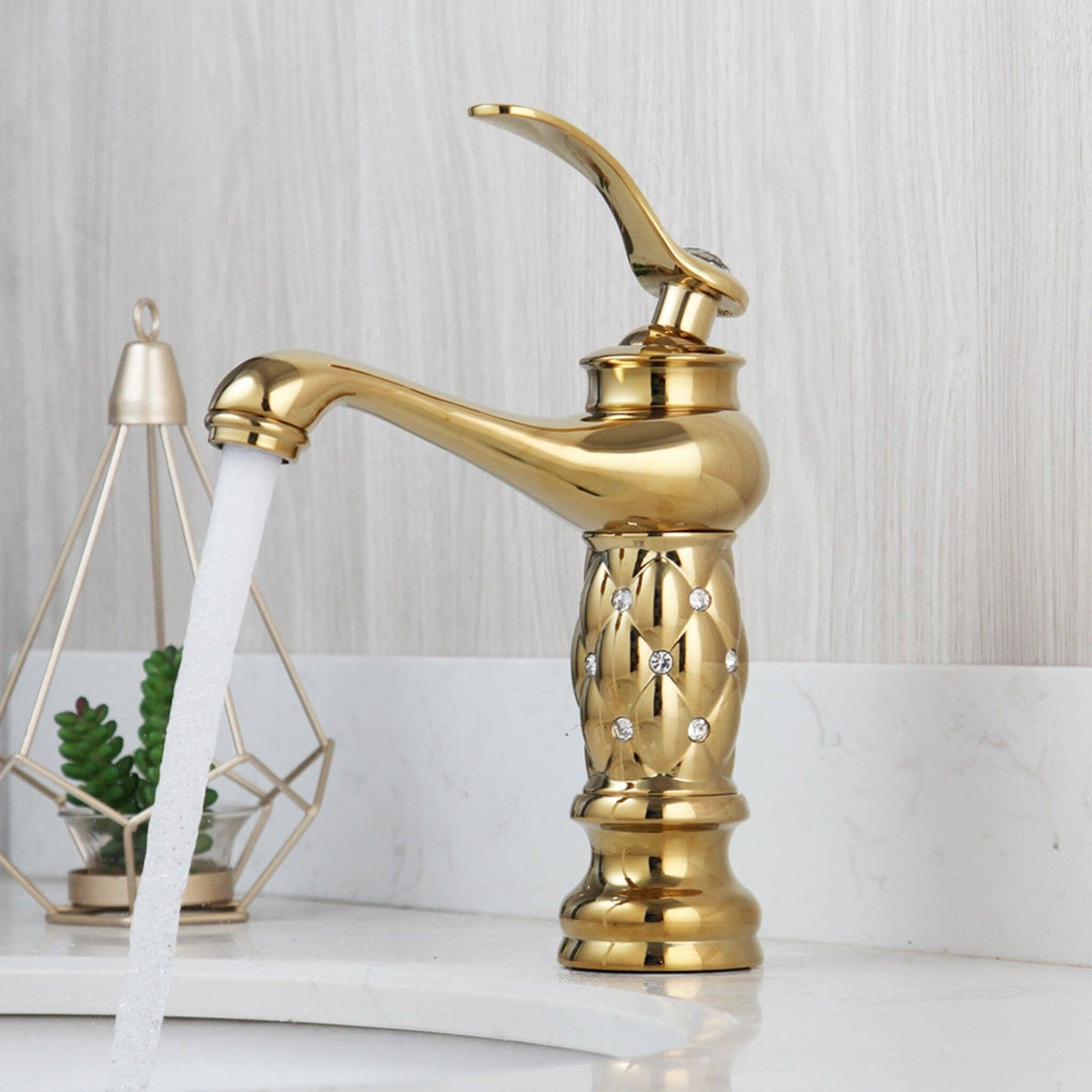 Torneira Para Banheiro Monocomando Com Cristais Siren Torneira Para Banheiro Monocomando Com Cristais Siren Artificio Lar Dourado/ B 