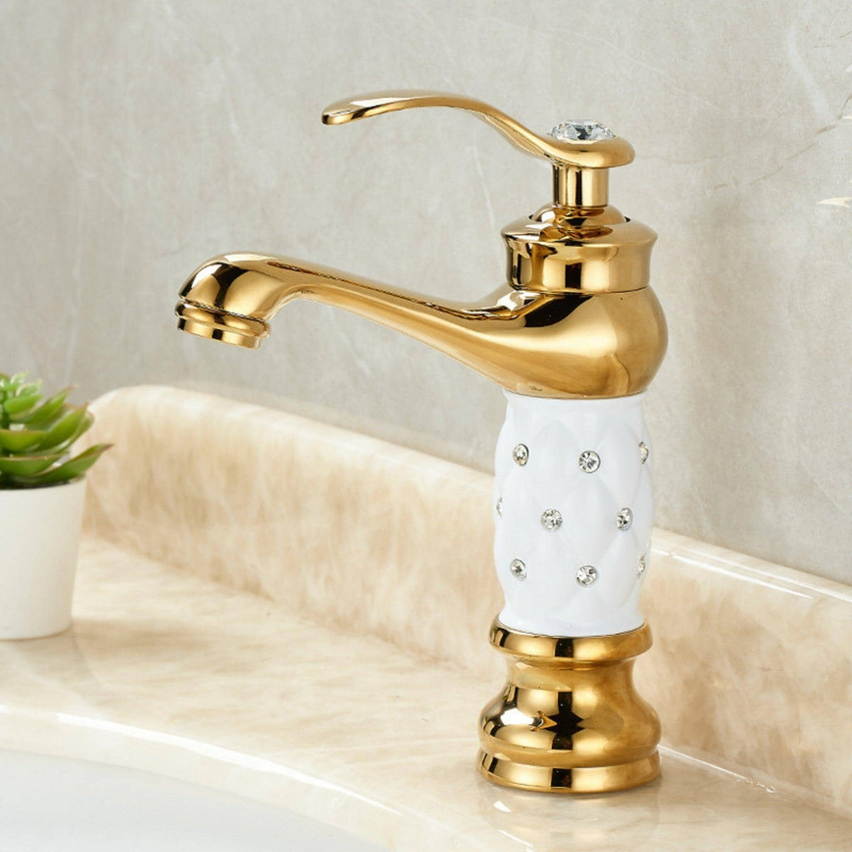 Torneira Para Banheiro Monocomando Com Cristais Siren Torneira Para Banheiro Monocomando Com Cristais Siren Artificio Lar Dourado/B B 